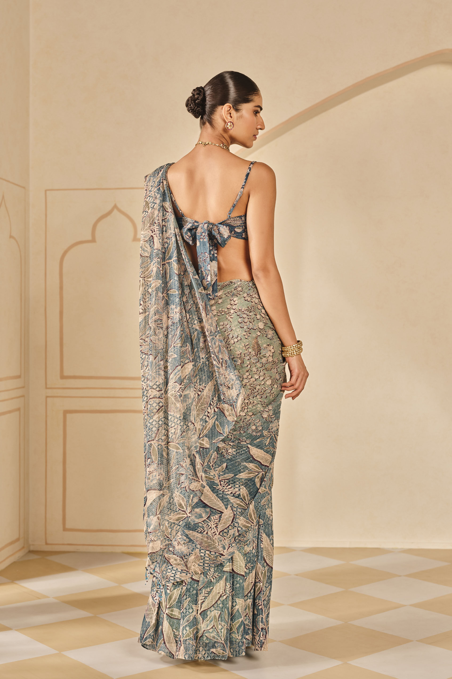 Turaya Printed Pre-draped Saree - Powder Blue, Powder Blue, image 3